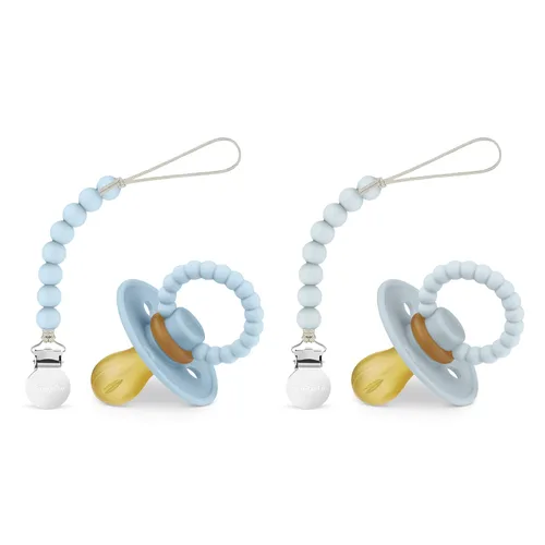 Luladream - Juego de chupete y clip, pezón de goma natural, mango de dentición suave, para bebés y niños pequeños, de 0 a 18 meses (azul cielo + 04