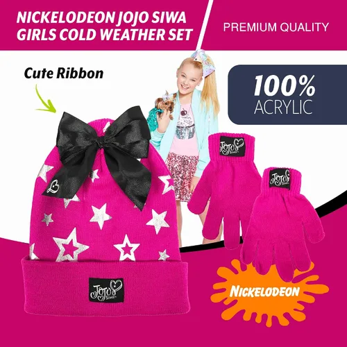 Miniatura 2 de Nickelodeon JoJo Siwa - Juego de guantes y gorro de invierno para niñas 4 a 7 años