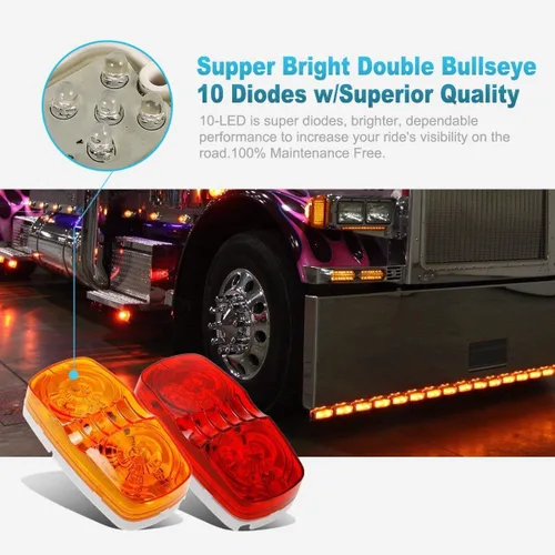 Miniatura 4 de Partsam 14 marcadores LED para remolque, luz doble Bullseye 10 diodos, luz roja clara/ámbar, [aprobado por DOT] 4 x 2 ojo de tigre/doble burbuja 12