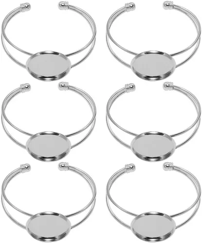 Miniatura 16 de Exceart 6 unidades de pulseras con ajuste de cabujón redondo en blanco, bandejas de bisel ajustables, pulseras para bricolaje y fabricación de joyas