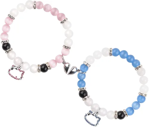 Miniatura 106 de 2 pulseras magnéticas para parejas, piedra natural negra mate, cristal para votos de amor eterno, juego de pulseras de cuentas de piedra de energía