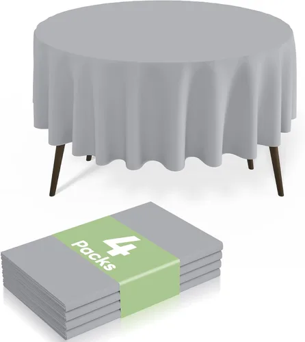 Miniatura 66 de misaya Paquete de 4 manteles desechables de plástico, mantel redondo impermeable de 84 pulgadas, a prueba de fugas y resistentes manteles Azul