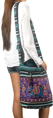 Miniatura 4 de TribeAzure - Bolso bandolera de algodón con diseño de elefante, estilo hobo, estilo bohemio, hippie, libro, amplio, colorido, espacioso e informal