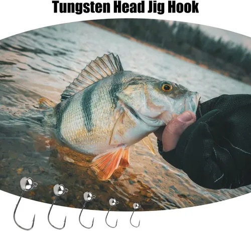 Miniatura 7 de 10 cabezas de tungsteno con soporte para cebo, cabeza redonda para pequeños cebos de plástico y peces, Crappie y Bluegills Sin pintar
