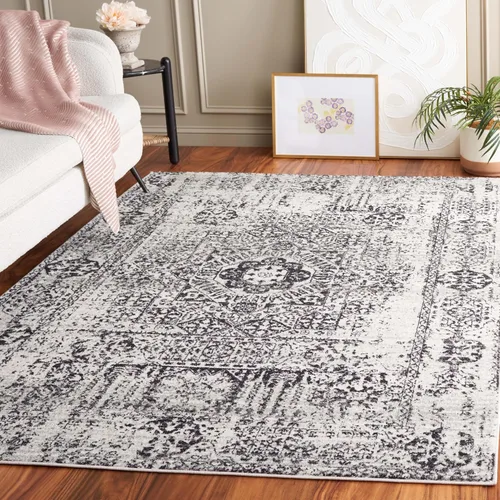 Miniatura 14 de SAFAVIEH Evoke Collection EVK260T Medallón oriental envejecido de 2'2" x 4', color marfil y negro, no desprende pelusa, alfombra de acento para sala