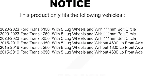 Miniatura 2 de Kit de rotores de freno de disco delantero y trasero para Ford Transit-250 Transit-350 Transit-150 2015-2020 con ruedas de 5 lengüetas sin eje
