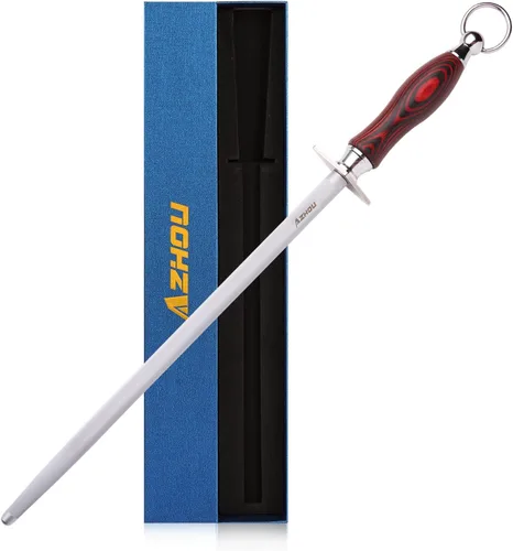 Miniatura 8 de Azhou Varilla de Afilado Fino de 12 Pulgadas, Varilla Afiladora de Cuchillos de Acero de Alto Carbono HRC 63±2 con Mango de Madera, Afilador