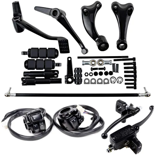 Miniatura 17 de Juego compatible para 1 pulgada de manillar de Harley 96-12, interruptor de bocina, luces delanteras y señales de giro, empuñaduras y tapa de Negro