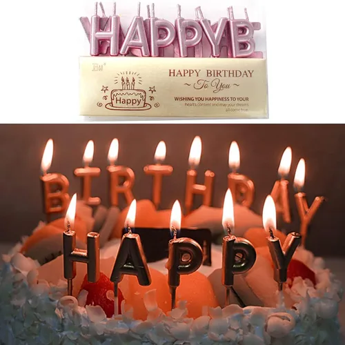 Miniatura 5 de Decoración de pastel de oro rosa con velas de feliz cumpleaños, decoración de pastel de cumpleaños acrílico, globo de confeti y abanicos de papel
