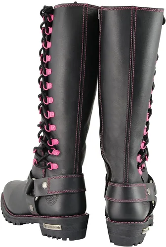 Miniatura 9 de Milwaukee Leather MBL9367 - Botas de cuero negras de 14 pulgadas con cordones fucsia, talla 11