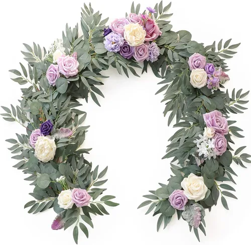 Miniatura 12 de Floroom Guirnalda de eucalipto artificial de 6 pies con flores, vegetación falsa, guirnalda de vid floral sintética para decoración de mesa, centros
