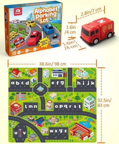 Miniatura 7 de Coogam Laberinto del Alfabeto, 26 piezas de coche tirador con alfombrilla de juego, juego preescolar de emparejamiento de letras para niños de 3, 4