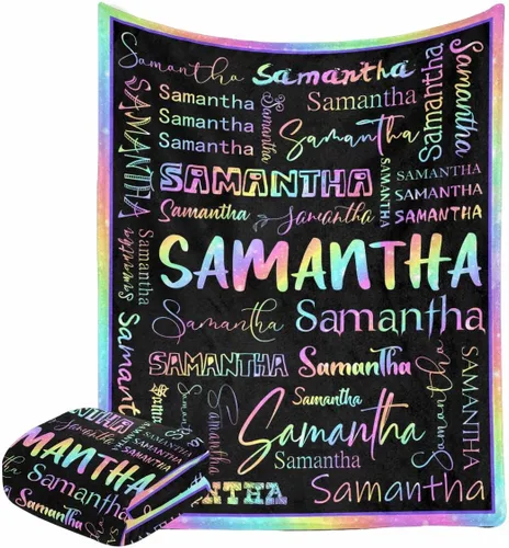 Miniatura 8 de Manta personalizada con nombre con fuente diferente y colorida para niños, mujeres y hombres, divertida decoración personalizada para el hogar, cama