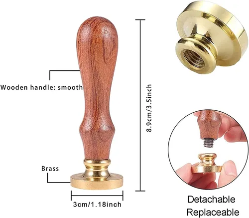 Miniatura 2 de CRASPIRE Sello de cera con tapa de graduación de 1.181 in, cabeza de latón extraíble con mango de madera para invitaciones de boda, envoltura