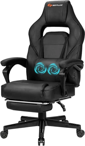 Miniatura 9 de Goplus Silla de masaje para juegos, respaldo reclinable, ajuste de altura del asiento, silla de oficina para computadora de carreras con reposapiés