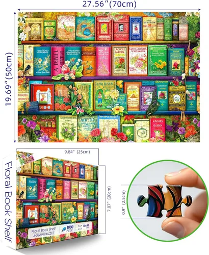 Miniatura 2 de Rompecabezas de 1000 piezas para adultos, tema de “Librero floral antiguo”, póster e impresión de alta definición, 27.5 x 19.7 pulgadas, sin polvo