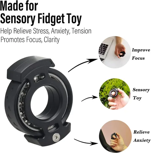 Miniatura 5 de FREELOVE Metal Ring Fidget Toys for Men Adults, Aluminum Alloy, Chain Bike Sound Anxiety Ring, Nuclear Reactor Design with 6804 Ball Bearing Finger