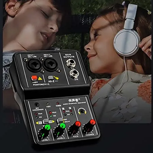 Miniatura 7 de Mezclador de audio de 2 canales, mini consola mezcladora DJ de audio de 2 canales con 16 bits, resolución de audio de 48 KHZ, fuente de alimentación