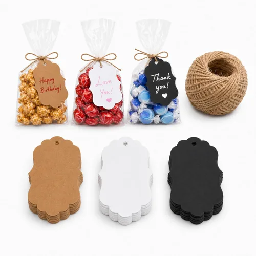 Paquete de 150 etiquetas de regalo de agradecimiento con cordel de yute natural, etiquetas de papel para envolver regalos, marrón, blanco y negro,