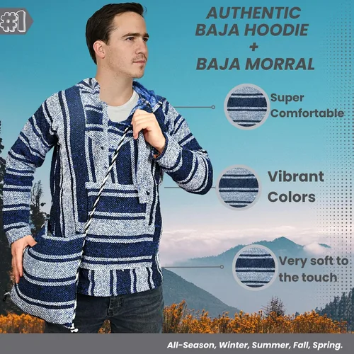 Miniatura 2 de Baja - Alfombra mexicana con capucha y bolsa de hombro incluida, Serape hippie cálido