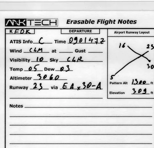 Miniatura 2 de ANKTech Bloc de notas de vuelo borrable para rodillera, laminado, de doble cara, organizador de llegada/salida VFR para pilotos, kit de notas de 6 x