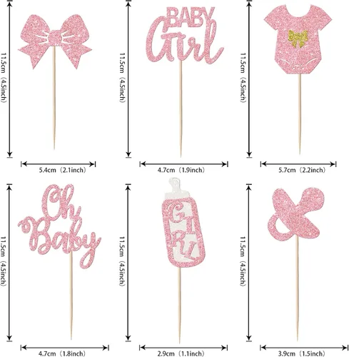 Miniatura 2 de Paquete de 24 adornos para cupcakes con purpurina «It's a Girl» con lazo, revelación de género, para cupcakes, decoración de pastel de bienvenida