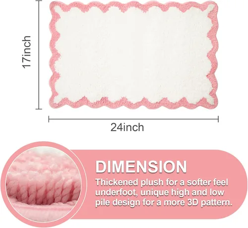 Miniatura 2 de ORTIGIA Pequeña y Linda Alfombra de Baño con Volados, Alfombras de Baño de Microfibra de Lujo en Blanco y Rosa, Antideslizante, Lavable, de Secado