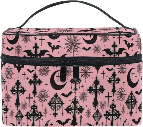Miniatura 10 de Bolsa de Maquillaje, Estuche de Maquillaje Organizador de Viaje con Diseño de Calavera y Flores, Estuche de Cosméticos, Bolsas de Aseo para Niñas