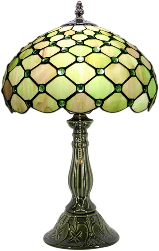 Miniatura 12 de Tiffany Lamp Stained Glass Table Lamps Sea Blue Peacock Tail Style Desk Lamp 12X12X18.5 Inch Bronze Ceramic Base Reading Light Suitable for Bedside
