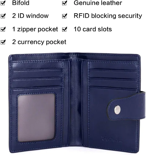 Miniatura 5 de BOSTANTEN - Billetera de cuero para mujer con bloqueo RFID, pequeña, con cremallera, de bolsillo, para tarjetas, con ventana para documento