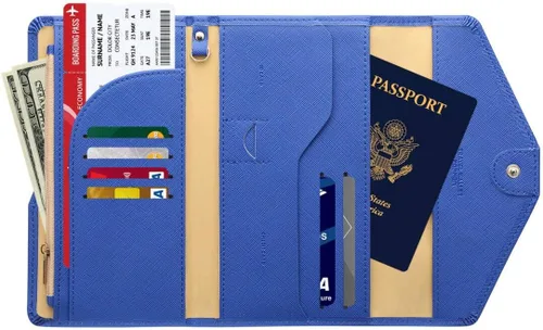 Miniatura 22 de Zoppen - Billetera de viaje con bloqueo RFID multiusos (Ver.4) Portatarjetas de pasaporte y vacunas, organizador de documentos de tres pliegues