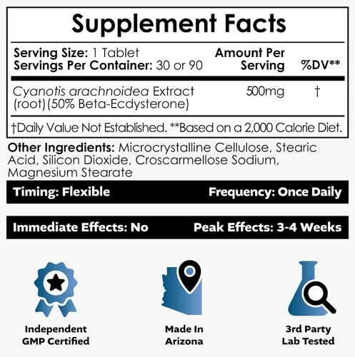 Miniatura 5 de Nootropics Depot Beta Ecdysterona/20-hidroxiecdisona 50% cápsulas 500mg Extracto de cianotis aracnoidea Fitoecdisteroide 30