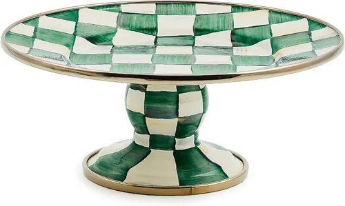 Miniatura 21 de MACKENZIE-CHILDS Plato de pedestal esmaltado, soporte redondo para tartas, grande, a cuadros cortesanos en blanco y negro