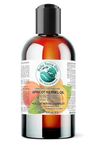 Bella Terra Oils - Aceite de semilla de albaricoque orgánico 8 onzas - Abraza la riqueza de los granos de albaricoque orgánico amargo, enriquecido