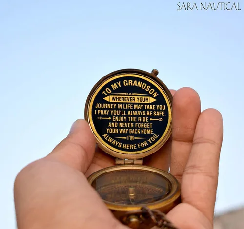 Miniatura 3 de Regalo para nieto brújula de latón con cita grabada Regalo de memoria para cumpleaños de mi nieto, bautismo, graduación, confirmación, amor, idea