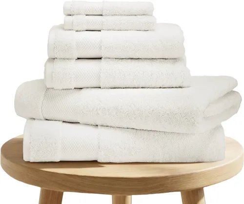 BIOWEAVES 100% Algodón Orgánico 700 GSM Suave Juego de Toallas Premium de 6 Piezas Certificado GOTS, 2 Toallas de Baño, 2 Toallas de Mano y 2 Paños