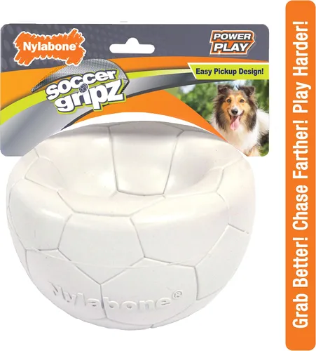 Miniatura 12 de Nylabone Power Play Gripz Pelota de fútbol de fieltro con cuerda de agarre de goma, pelota con pito para perros, mediana (1 unidad)