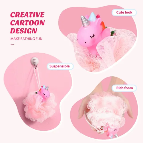 Miniatura 8 de Esponja de baño para niños, 2 piezas: esponja corporal – Puf de ducha de unicornio para limpieza profunda exfoliante corporal exfoliante para lavar