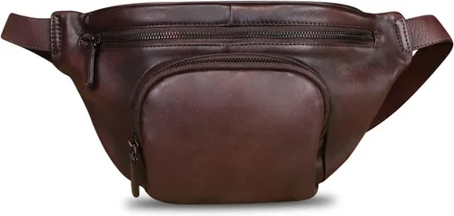 Riñonera de cuero genuino para mujeres y hombres, bolso cruzado de cuero real vintage, bolso cruzado de moda para la cintura, Café, Riñonera
