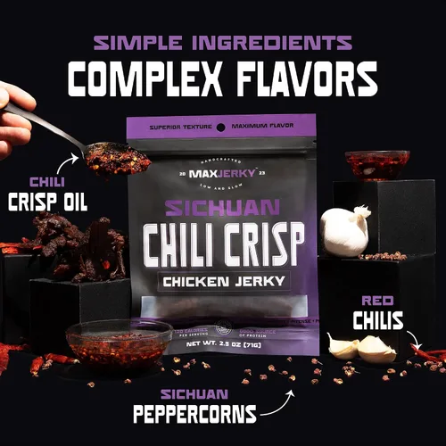 Miniatura 6 de MaxJerky Sichuan Chili Crisp Chicken Jerky, 0.97 oz de proteína, 2.5 onzas (paquete de 4)