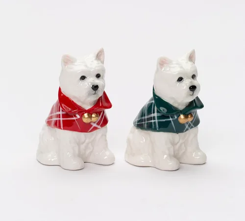 Miniatura 5 de Juego de salero y pimentero para perros Westie West Highland Terrier de porcelana fina, 3-3/8 pulgadas de alto