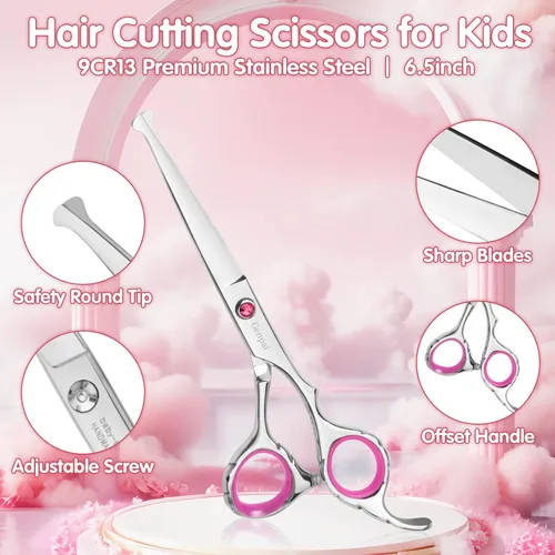 Miniatura 2 de Kit de tijeras de corte de pelo de punta redonda de seguridad para niños, hombres, mujeres y uso en salones, tijeras profesionales de peluquería