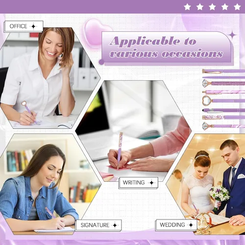 Miniatura 5 de Supervitae 8 Bolígrafos Morados para Mujer, Papelería Escolar, Regalos de Diario, Arena Líquida con Purpurina, Bolígrafos de Tinta Negra, Regalos
