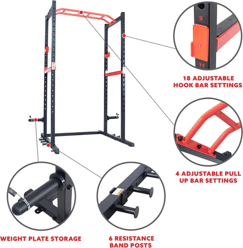 Miniatura 4 de Sunny Health & Fitness Power Zone Strength Rack Power Cage - 1000 LB Weight Capacity, Spotter Bar, Angled Pull-Up Bar, J-Hooks, Resistance Band