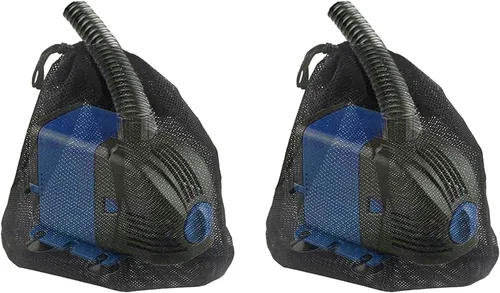 Paquete de 2 bolsas de barrera de bomba de 13 x 13 pulgadas, bolsa negra con cordón para la mayoría de bombas de estanque, bolsa de malla de tela de