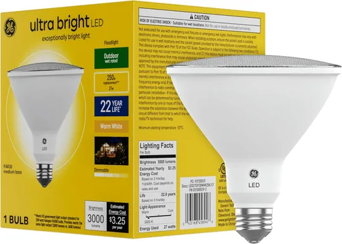 GE Bombillas LED ultra brillantes, foco reflector para exteriores, clasificación húmeda, blanco cálido (1 paquete), 32 vatios