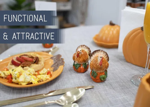 Miniatura 5 de Nat & Jules Pavo atop a Pumpkin - Salero y pimentero de cerámica de 3 x 2 pulgadas, perfecto para Acción de Gracias y decoración de otoño