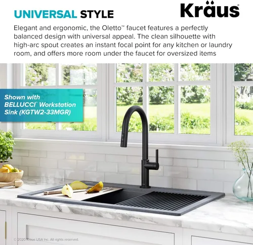 Miniatura 3 de Kraus KPF-2820MB OLETTO SOLA MANEJO DE COCINA DE COCINA DOWN DOWING, 17 PULGADA, NEGRO MATE