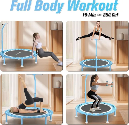 Miniatura 8 de ZCMHAXJ Mini trampolín plegable, trampolín de rebote de 40 pulgadas para adultos y niños, capacidad de 450 libras con barra ajustable en forma de T