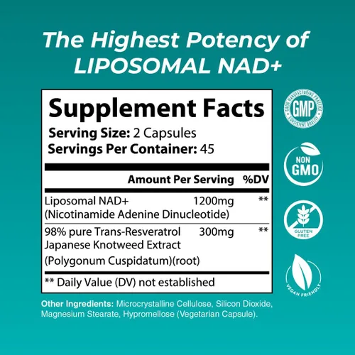 Miniatura 3 de Suplemento liposomal NAD+ Suplementos NAD mejor calificados para mujeres y hombres con resveratrol y extracto de Knotweed japonés, soporte